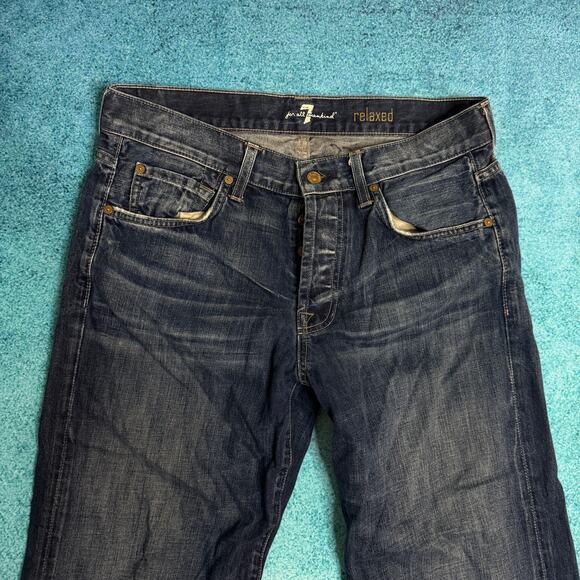 7 For All Mankind Men’s Jeans 33x29 Blue Relaxed Straight Button Fly Made in USA - Picture 2 of 16